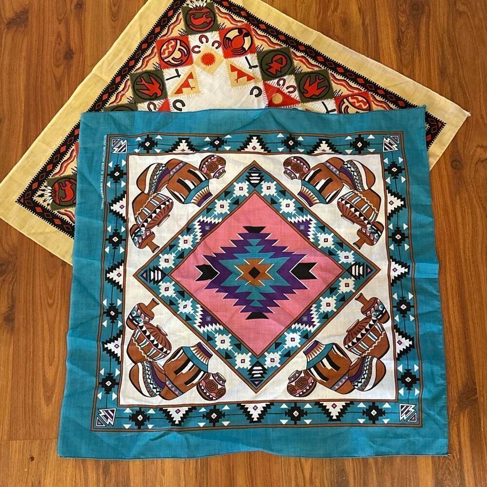 New 2 Vintage springs southwestern Navajo bandanna blue beige